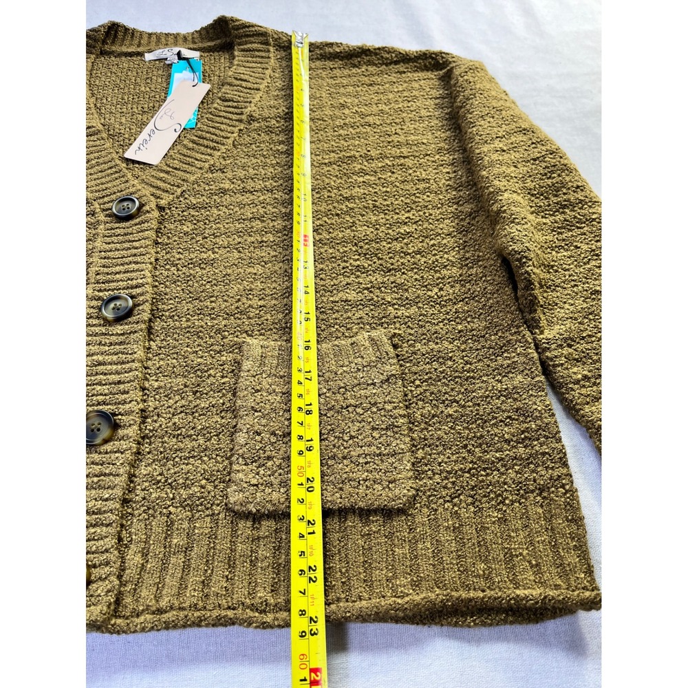 Les Serein Spiced Olive/Tan Boucle Popcorn Cardigan XXL Boxy Fall Cabincore Cozy - Picture 7 of 13